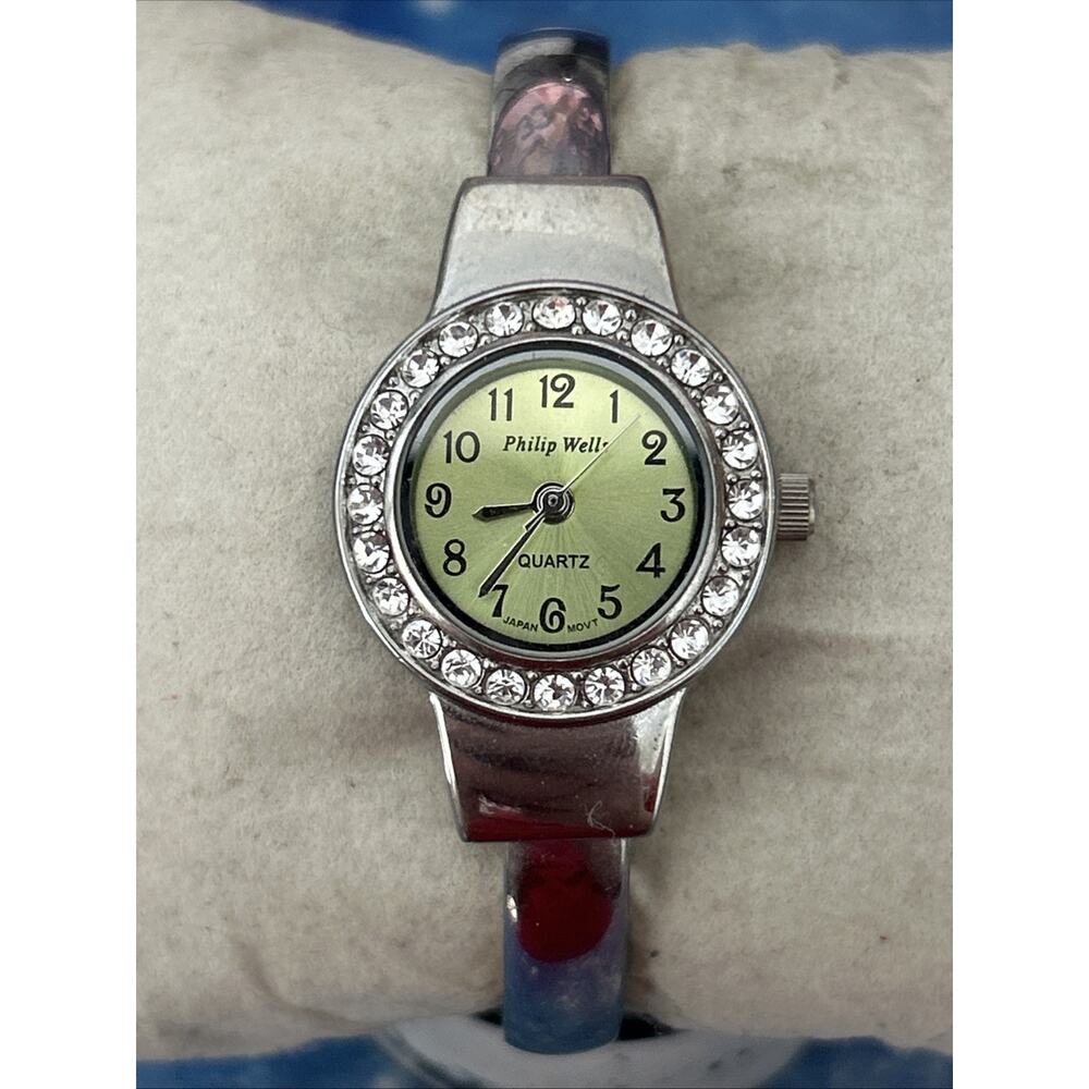 Philip Wells Green Dial Silver Tone Women’s Cuff Watch